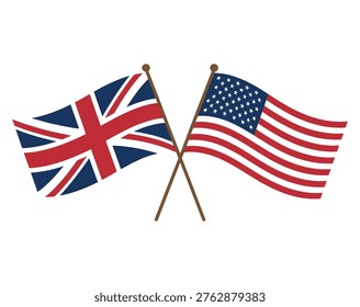 Flags of uk and usa crossed on poles