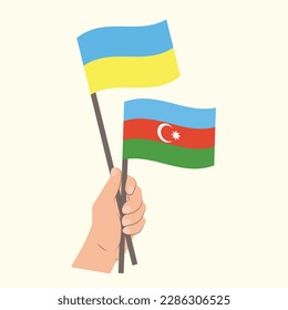 Flags of Ukraine and Azerbaijan, Hand Holding flags