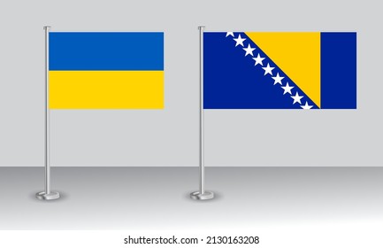 flags of Ukraine and Bosnia and Herzegovina. Official colors. Correct proportion. Banner design