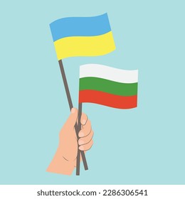 Flags of Ukraine and Bulgaria, Hand Holding flags