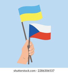 Flags of Ukraine and Czech Republic, Hand Holding flags