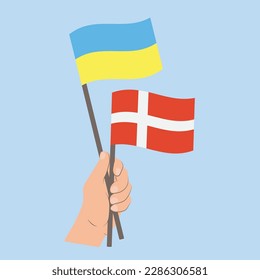 Flaggen der Ukraine und Dänemarks, Händeflaggen