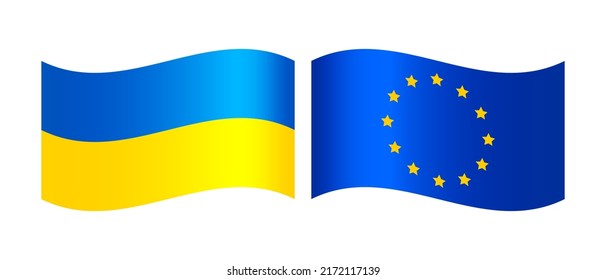 Flags of Ukraine and the European Union isolated on a white background. Ukraine and EU flag. Vector illustration.