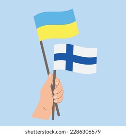 Flaggen der Ukraine und Finnlands, Händeflaggen