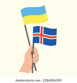 Flags of Ukraine and Iceland, Hand Holding flags