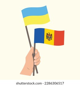 Flags of Ukraine and Moldova, Hand Holding flags