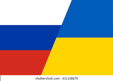 The flags of Ukraine and Russia