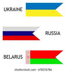 flags Ukraine, Russia, Belarus vector set, for all.