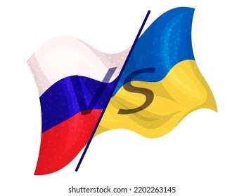 Flags of Ukraine and Russia. Ukrainian-Russian military crisis. Ukraine VS Russia. Vector illustration. Isolated on white background.