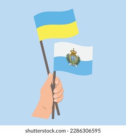 Flags of Ukraine and San Marino, Hand Holding flags