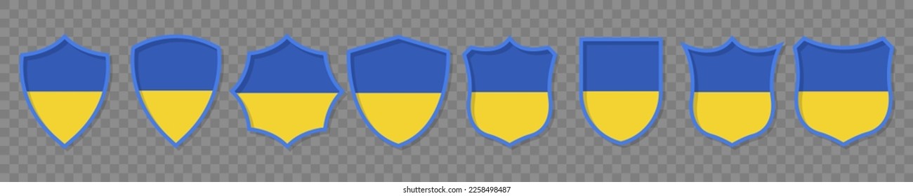 Flags of Ukraine in shield. Ukrainian flag. Vector flat icons