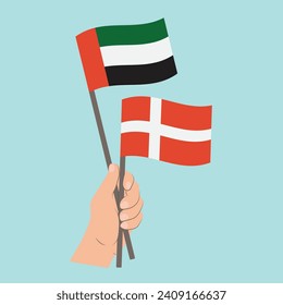 Flags of the United Arab Emirates and Denmark, Hand Holding flags