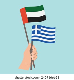 Flags of the United Arab Emirates and Greece, Hand Holding flags