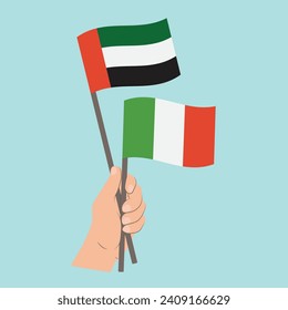 Flags of the United Arab Emirates and Italy, Hand Holding flags
