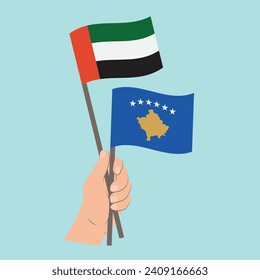 Flags of the United Arab Emirates and Kosovo, Hand Holding flags