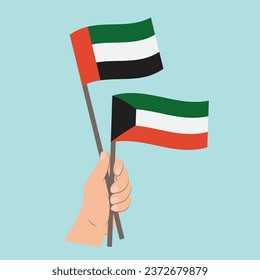 Flags of the United Arab Emirates and Kuwait, Hand Holding flags