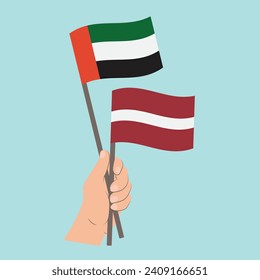 Flags of the United Arab Emirates and Latvia, Hand Holding flags
