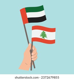 Flags of the United Arab Emirates and Lebanon, Hand Holding flags