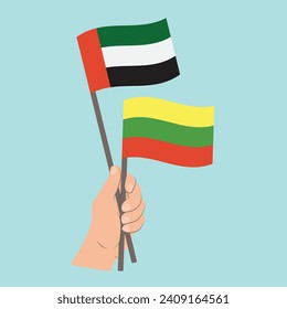 Flags of the United Arab Emirates and Lithuania, Hand Holding flags