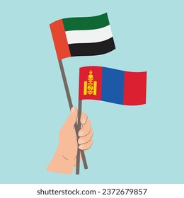 Flags of the United Arab Emirates and Mongolia, Hand Holding flags