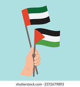 Flags of the United Arab Emirates and Palestine, Hand Holding flags