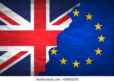 Flags of the United Kingdom and the European Union on crumpled paper background. Vintage effect brexit art