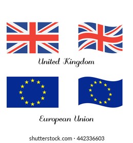 Flags of the United Kingdom and the European Union. Vector illustration.
