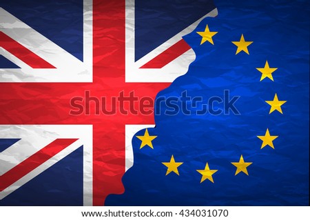 Flags of the United Kingdom and the European Union on crumpled paper background. Vintage effect brexit art