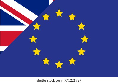 Flags of the United Kingdom UK and the European Union EU. Illustrator vector 