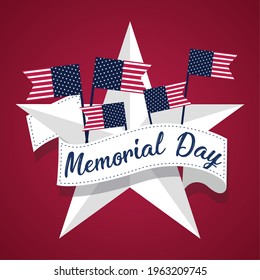 Banderas de Estados Unidos y estrellas. Afiche del día conmemorativo - Ilustración vectorial
