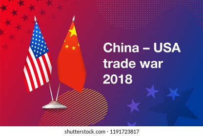 Flags of United States of America and China on a fashionable gradient background. Concept of trade war between China and USA. Vector illustration