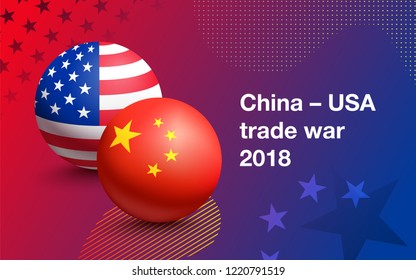 Flags of United States of America and China in the form of a ball. Concept of trade war between China and USA. Vector illustration