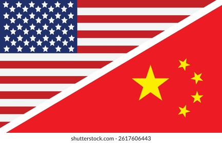 Flags of United States of America and China, Concept of trade war between China and USA. Vector illustration versus background.