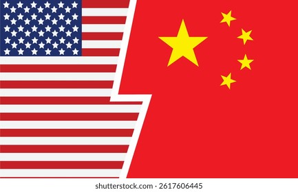 Flags of United States of America and China, Concept of trade war between China and USA. Vector illustration versus background.