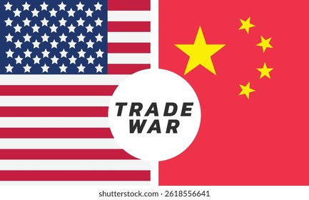 Flags of United States of America and China on a versus background. Concept of trade war between China and USA. Vector illustration