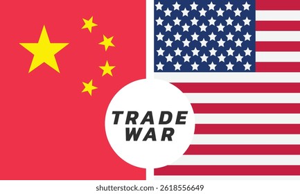 Flags of United States of America and China on a versus background. Concept of trade war between China and USA. Vector illustration