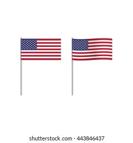 The flags of the United States of America isolated on white background.