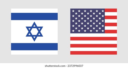 The flags of the United States of America and Israel. Flag icon. Standard color. A square flag. Computer illustration. Digital illustration. Vector illustration.