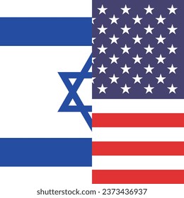 The flags of the United States of America and Israel. Flag icon. Standard color. A square flag. Computer illustration. Digital illustration. Vector illustration.