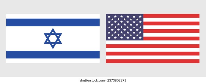 Flags of the United States of America and Israel. Flag icon. Standard color. Standard size. A rectangular flag. Computer illustration. Digital illustration. Vector illustration.