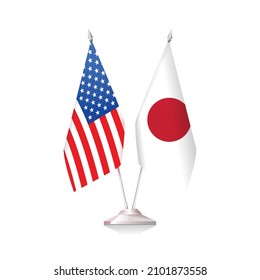 Flags of United States of America and Japan isolated on white background