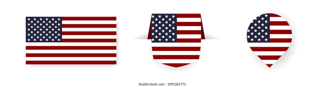 Flags of the United States of America. Label, point icon and simple flag. Vector illustration