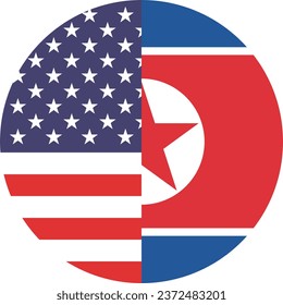 The flags of the United States of America and North Korea. Button flag icon. Standard color. Circle icon flag. Computer illustration. Digital illustration. Vector illustration.