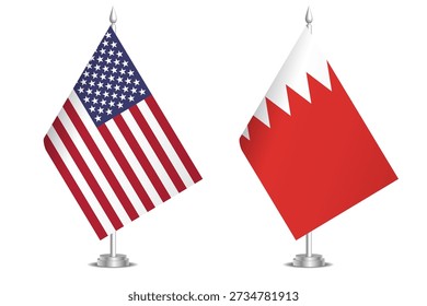 Flags of United States and Bahrain. The concept of partnership and joint action. Symbol of partnership, cooperation, international collaboration, peaceful negotiations, alliance, bilateral