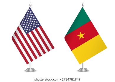 Flags of United States and Cameroon. The concept of partnership and joint action. Symbol of partnership, cooperation, international collaboration, peaceful negotiations, alliance, bilateral