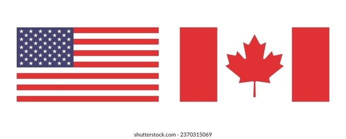 Flags of the United States and Canada. Flag icon. Standard color. Standard size. A rectangular flag. Computer illustration. Digital illustration. Vector illustration.