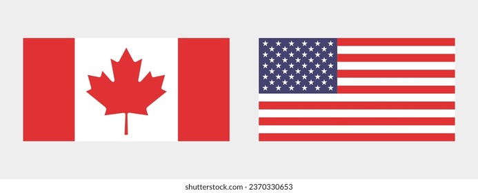 Banderas de Estados Unidos y Canadá. Icono de marca. Color estándar. Tamaño estándar. Bandera rectangular. Ilustración del equipo. Ilustración digital. Ilustración vectorial.