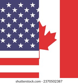 Flags of the United States and Canada. Flag icon. Standard color. A square flag. Computer illustration. Digital illustration. Vector illustration.