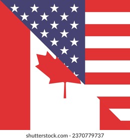Flags of the United States and Canada. Flag icon. Standard color. A square flag. Triangle icon design. Computer illustration. Digital illustration. Vector illustration.