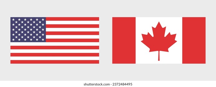 Flags of the United States and Canada. Flag icon. Standard color. Standard size. A rectangular flag. Computer illustration. Digital illustration. Vector illustration.